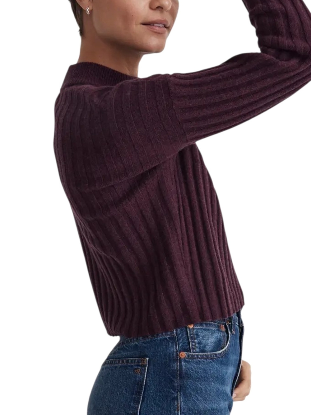 Madewell Plum Purple Ribbed Mockneck Cropped Wool Blend Sweater XL - Picture 7 of 12